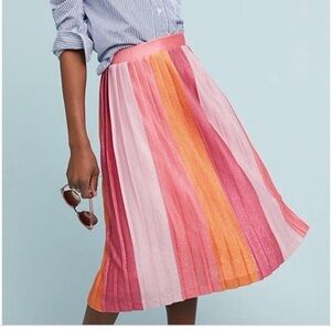 Anthropologie Maeve Starburst Pink Orange Gradient Pleated Midi Skirt